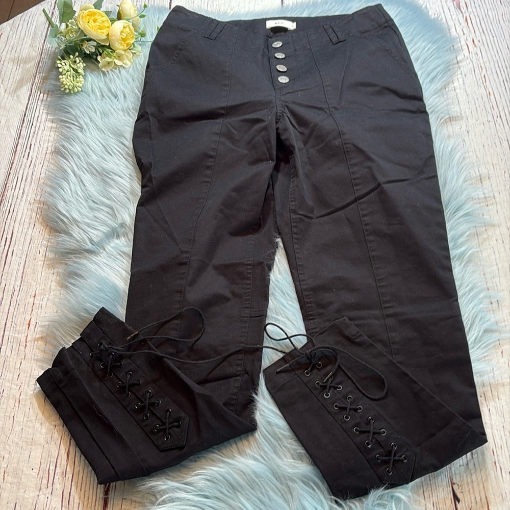 A.L.C. Button Fly Lace Up Leg Black Pant sz 6